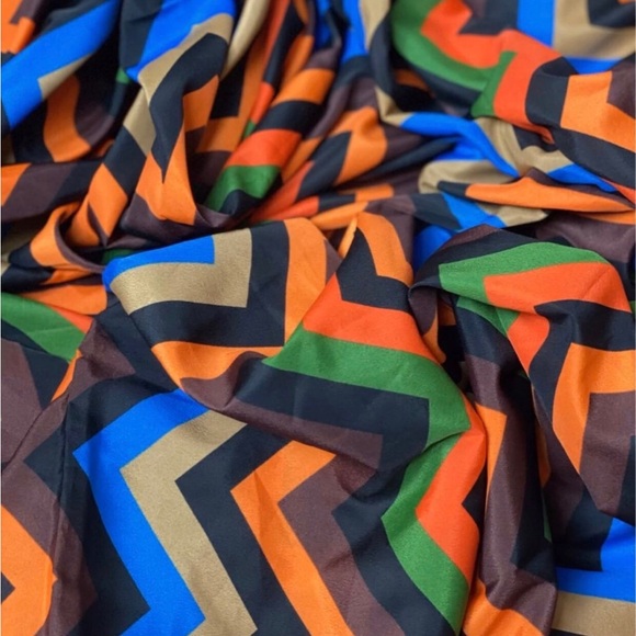 Orange Multicolor Poly Print Satin Fabric - Picture 5 of 5